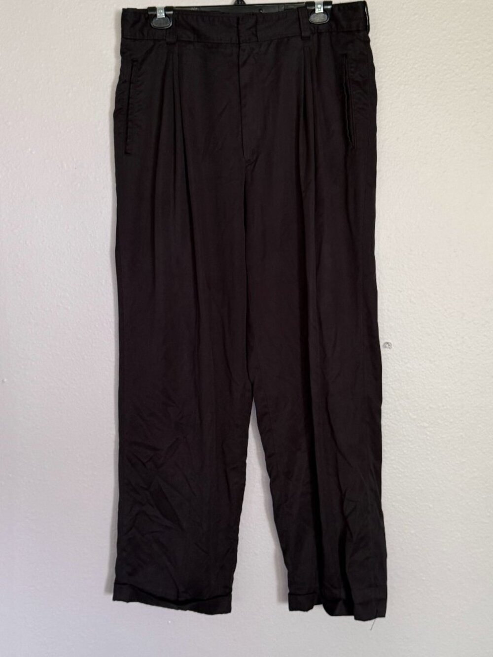 VTG Bertini Moda High Rise Double Pleated Dress Pants Black Wide Leg Sz 6 8